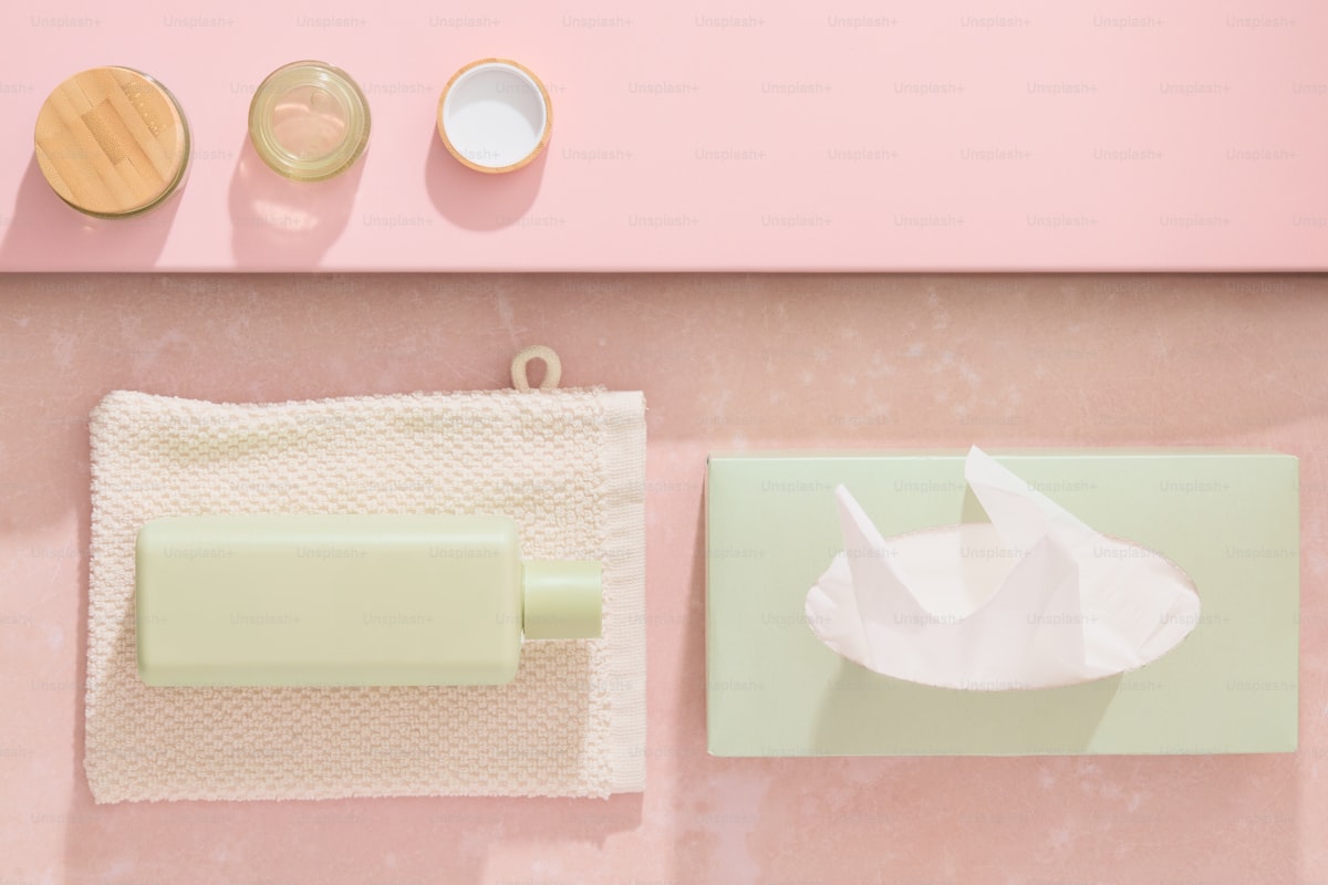 Skincare and wellness products for self-care routine